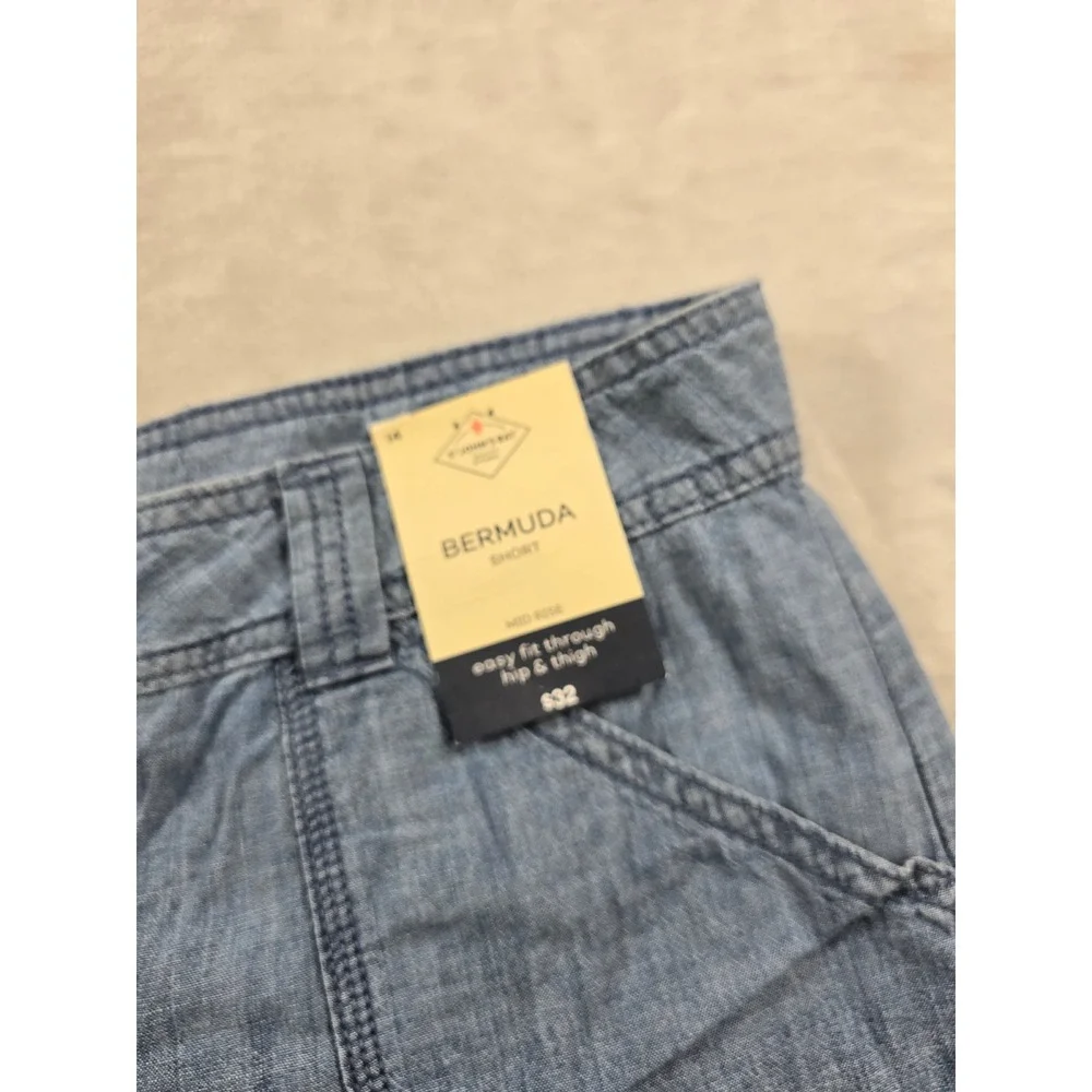 St. John's Bay Bermuda Shorts Womens 14 Blue Cotton Mid Rise Cargo Chambray NEW - Picture 4 of 7
